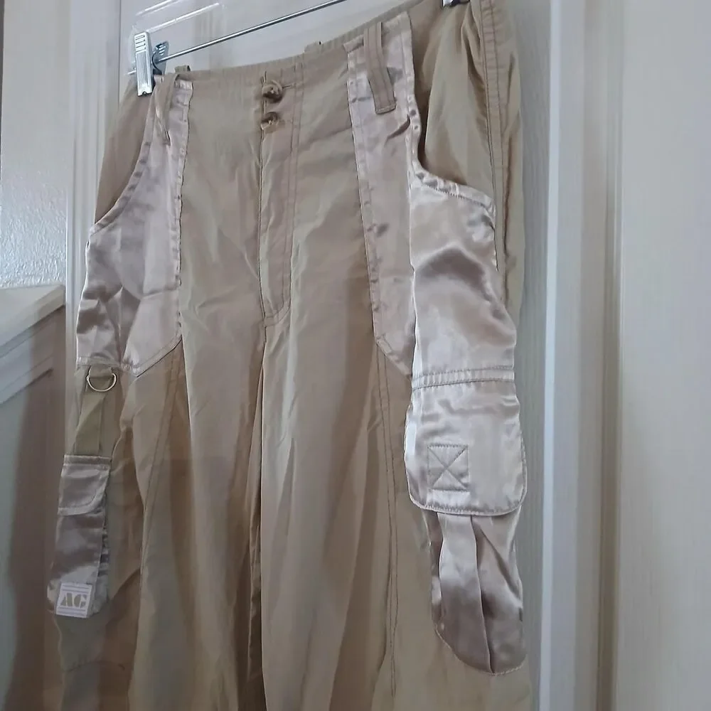 Y2K Vintage American Girl Tan Utility Cargo Pants Pink Camo Roll Cuffs Girls 16
